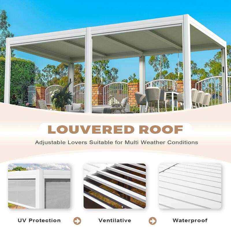 EROMMY Outdoor Louvered Pergola Gazebo with Adjustable Aluminum Rainproof Roof