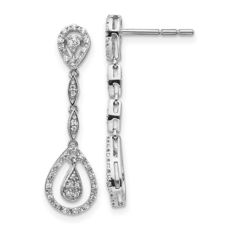 Curata 14k White Gold Diamond Long Drop Dangle Earrings - 28x7mm Wide