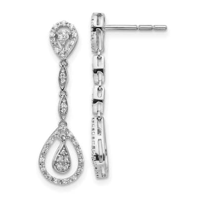 Curata 14k White Gold Diamond Long Drop Dangle Earrings - 28x7mm Wide