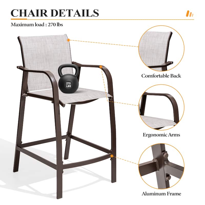 Crestlive Products Outdoor Outdoor Cast Aluminum Swivel Bar Stools with Sunbrella Cushion