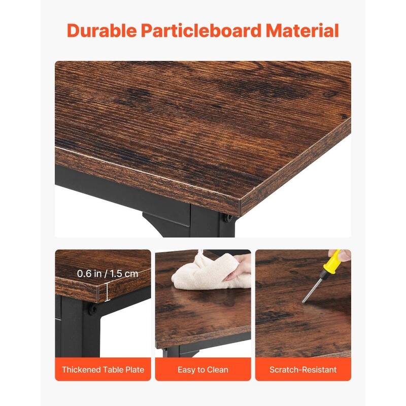 63" Modern Office Desk with Brown Top and Black Stable Steel Frame for Multi-Purpose Use