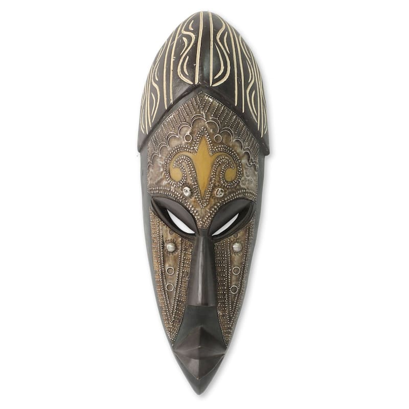 Handmade Dromoh African Wood Mask (Ghana) - 17" H x 6" W x 3.9" D