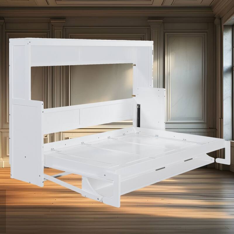 Full Murphy Bed with Hydraulic Lift, Folding Desk, and Built-In Storage - Space-Saving Solution for Modern Living