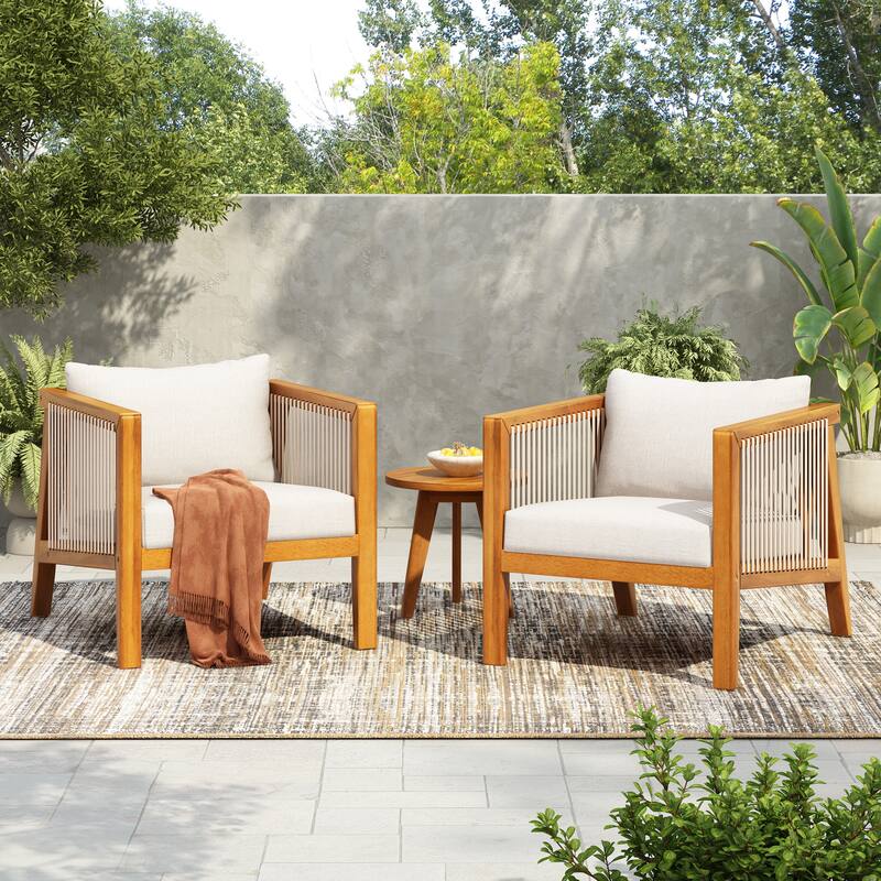 Christopher Knight Home - Outdoor Modern Solid Acacia Wood with Handwoven Rope Sides and Cushions Weather-Resistant