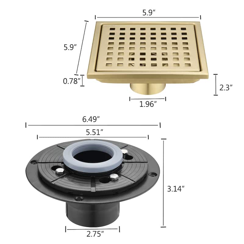 Topcraft 6-Inch Stainless Steel Square Floor Drain - 6*6