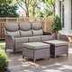 preview thumbnail 166 of 187, Outdoor Patio Sofa Swivel Chair with 6-Inch Thick Cushions Set 3PCS Sofa w/ Ottoman - Brwon Wicker Grey Cushion
