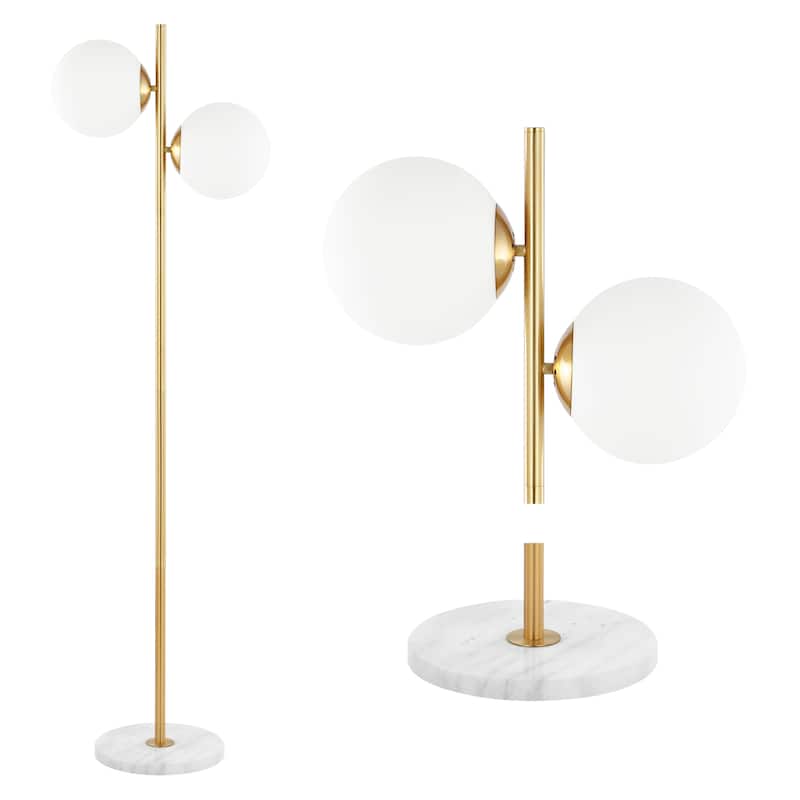 Tyler 60.5" 2-Light Modern Parisian Candlestick Iron LED Floor Lamp, Brass Gold/White by JONATHAN Y - 2 Light