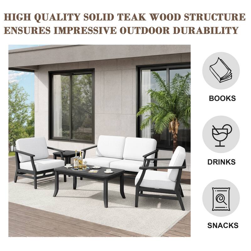 Teak Outdoor Patio Seating Set with Loveseat, Chairs and Tables (5-Piece)