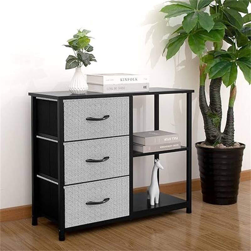 Concept Rustic Brown Fabric Dresser - Grey With Black