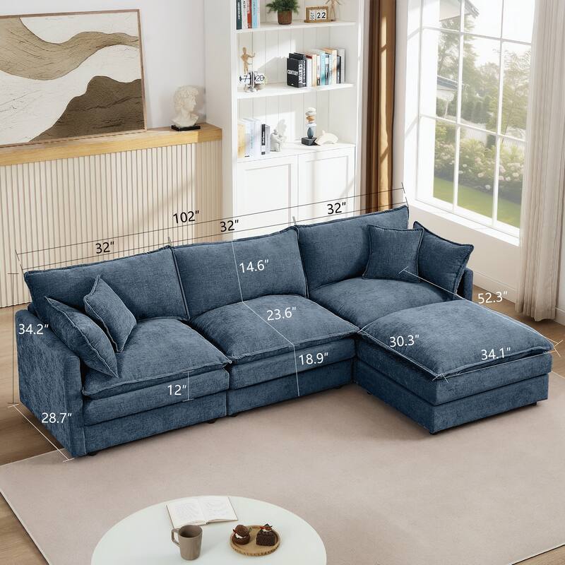 Modular Sectional Sofa, 102 Inch L Shaped Couch Set for Living Room