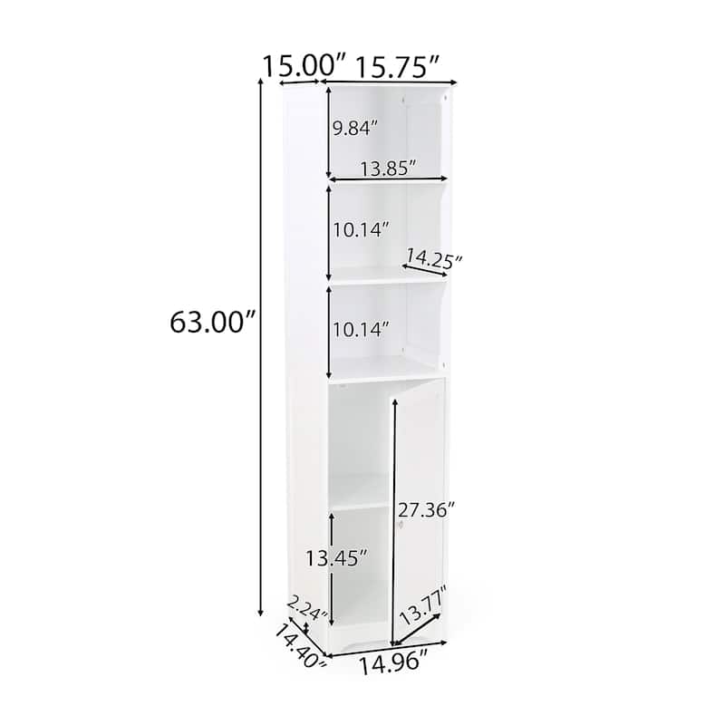 Modern Bathroom Linen Tower Cabinet with Open and Enclosed Shelves, Faux Wood, Compact Storage Organizer