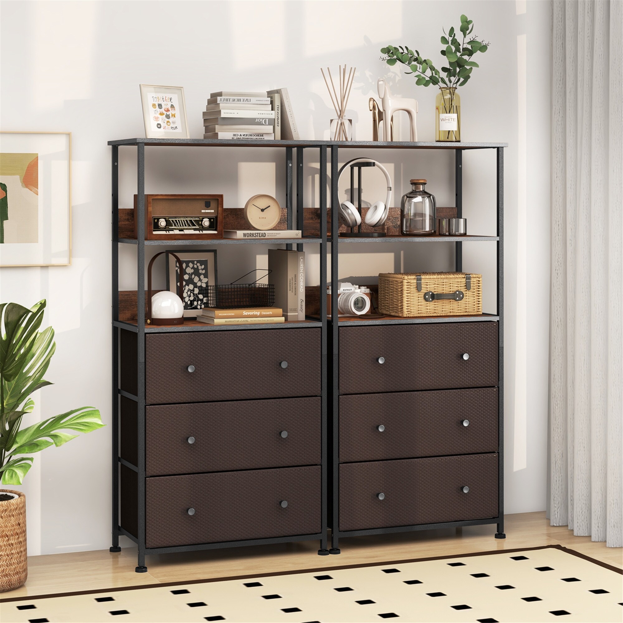 Gymax 3 Drawer Dresser w/ Open Shelves Home Vertical Fabric Storage -  Overstock - 40770682