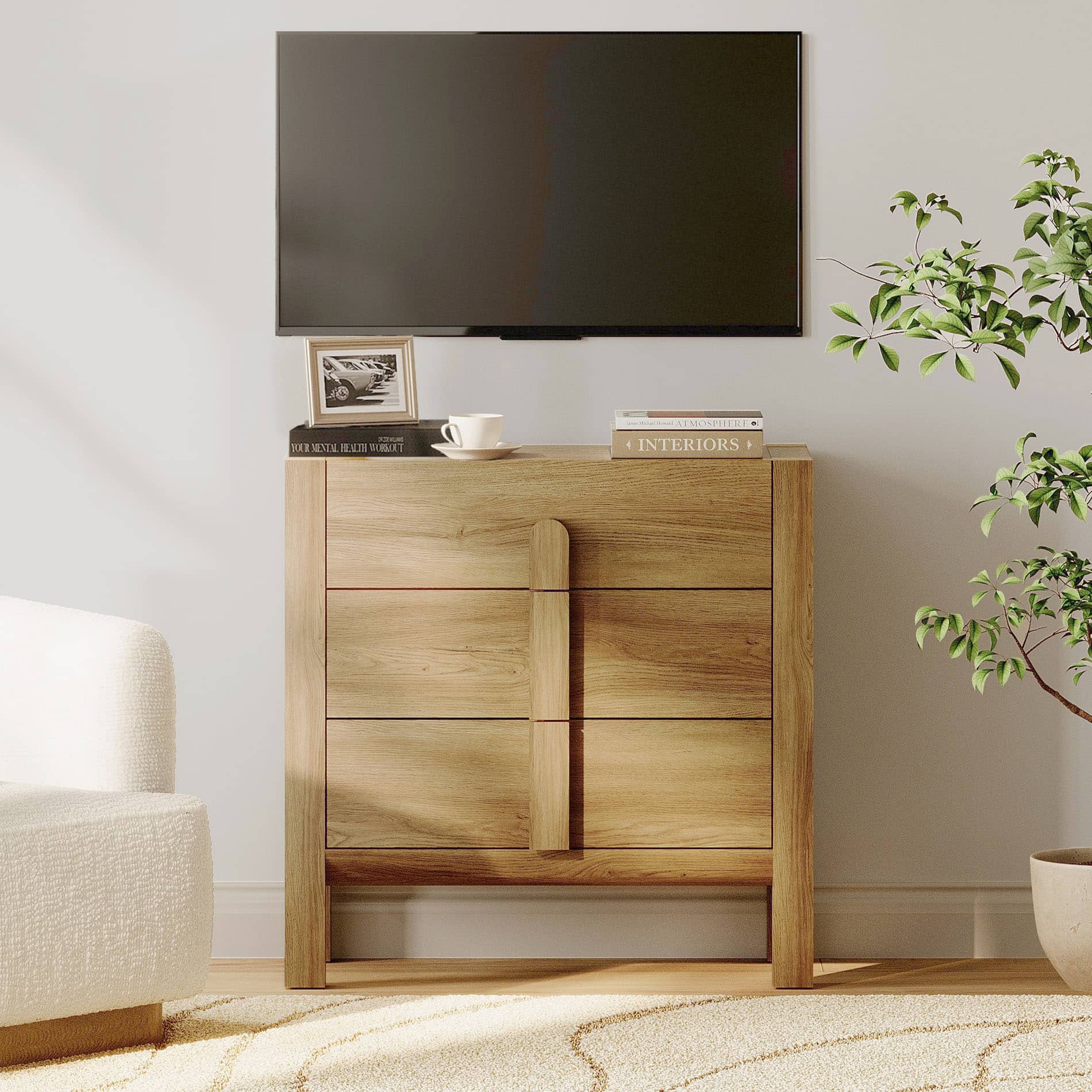 tv stand dresser Cambie Carved Wood with Drawers The tv cabinet maximizes the vertical storage space while keeping your daily essentials and display decorations in order 31.5" Mid-Century Modern TV Stand,