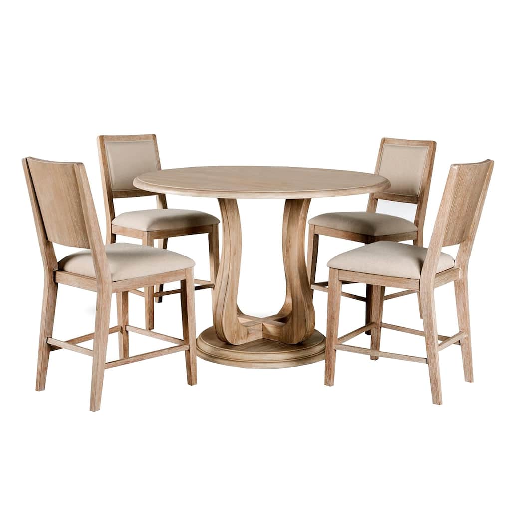 5 Piece Wood and Fabric Counter Height Dining Set in Distressed Natural