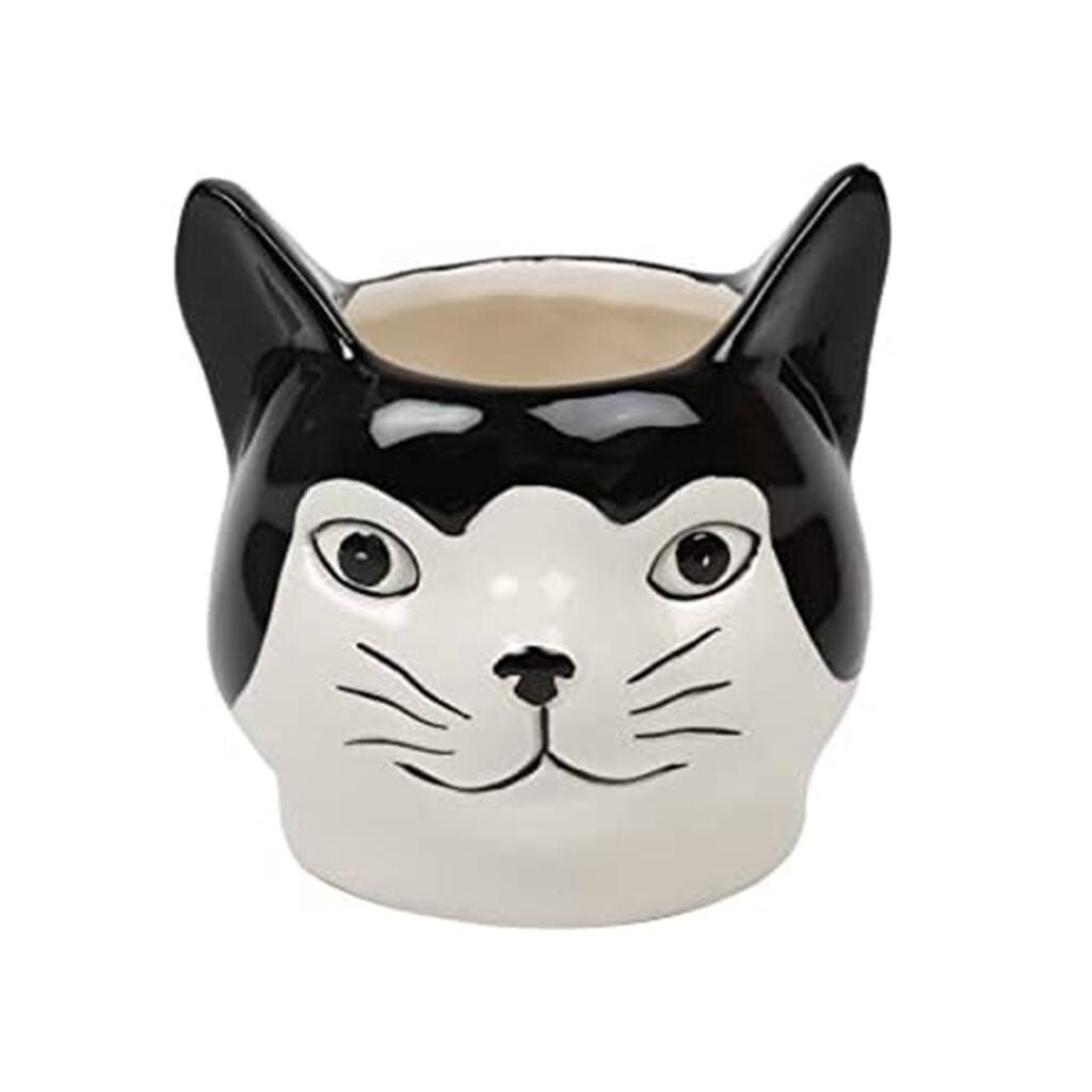 Ceramic Cat Flower & Planter, 2.68"L x 4.13"H x 2.68"W, White