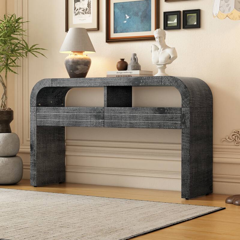 Retro Console Table Entryway Table Narrow Console Table Sofa Table with 2 Large Drawers, for Living Room Hallway Entrance - Black