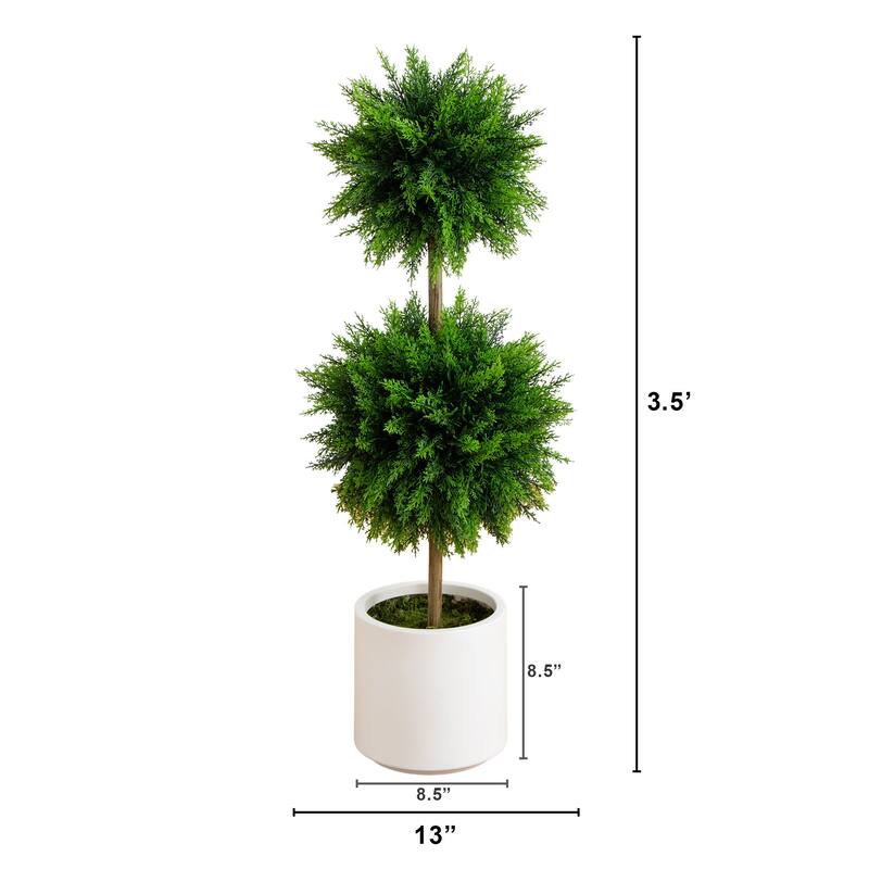 Cedar Double Ball Topiary Artificial Outdoor Potted Tree - 3.5' - Green