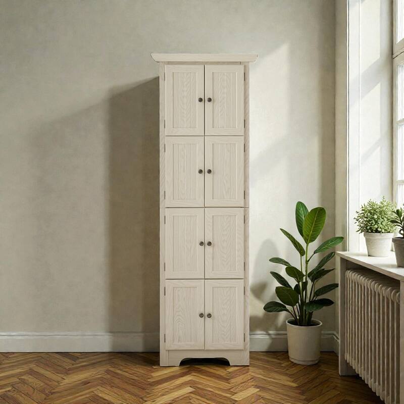 72 Inch Corner Kitchen Pantry Cabinet with 8 Doors, 4-Tier Tall Storage Cabinet for Living Room, Bathroom, Farmhouse Style