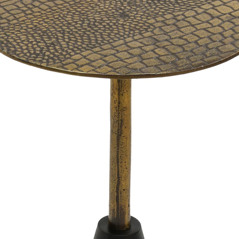 Zavra Side End Drink Table Aluminum Cast Craftmanship Antique Brass with Crocodile Pattern