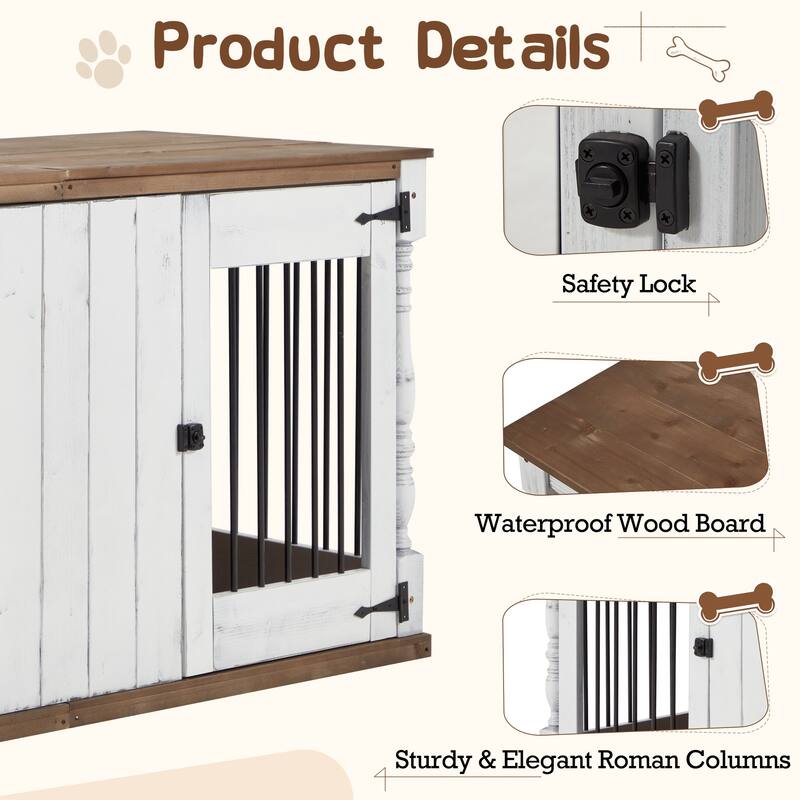 EROMMY 39" Wood Dog Crate Furniture – Waterproof Top, Roman Columns, Sturdy Iron Bar Kennel, Stylish End Table Indoor Dog Cage
