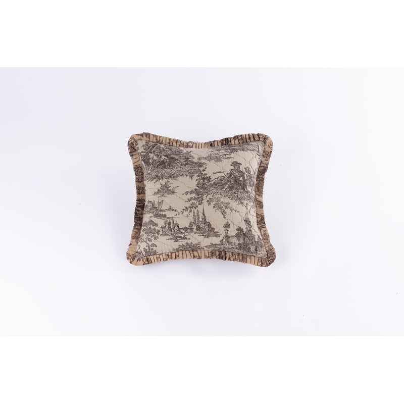 Cottage Home Toile Flanged Edge Throw Pillow - Brown