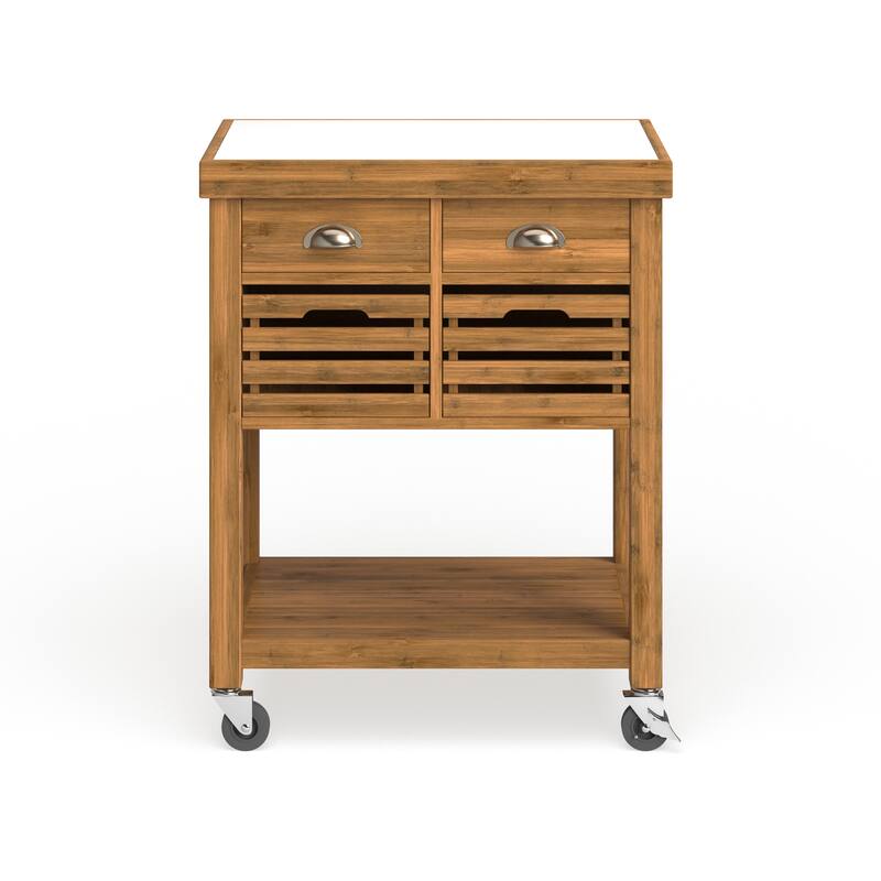 Hemenway Stainless Steel Top Bamboo Kitchen Cart