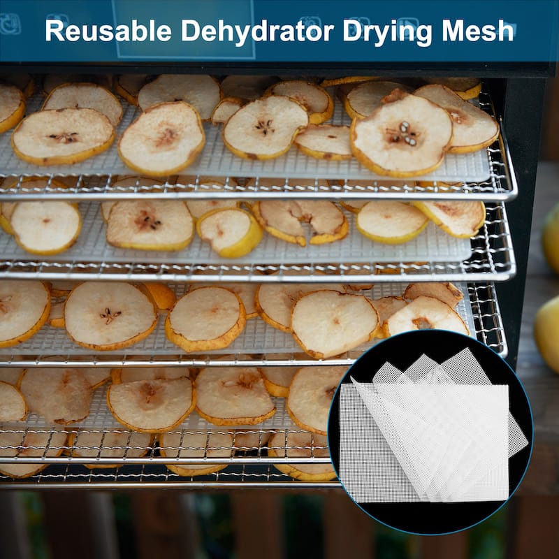 9 Pcs 15.7 x 15.7" Silicone Dehydrator Sheets Fruit Dryer Mesh Mat, White