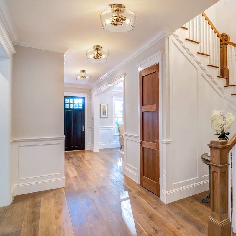 Modern 2-Light Drum Semi Flush Mount Glass Ceiling Light