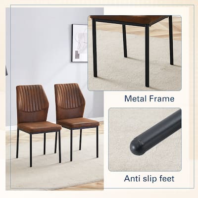 Set of 4 Vertical Stripe Design Dining Chair with Metal Leg Armless Chair Accent Chair Armless Chair for Dining Room