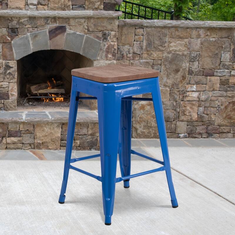 Indoor/Outdoor Backless Counter Stool with Poly Resin Seat