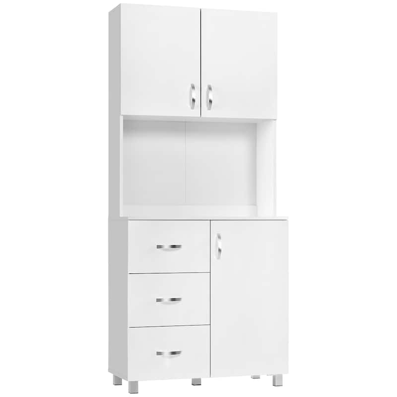 HOMCOM Freestanding Kitchen Buffet with Hutch Storage Pantry with 2 Cabinets, 3 Drawers and 1 Open Space, White