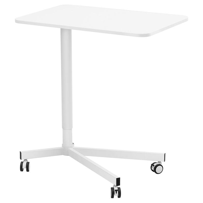 White Steel Mobile Standing Desk, Height Adjustable, Rolling and 44 lbs Load Capacity - White