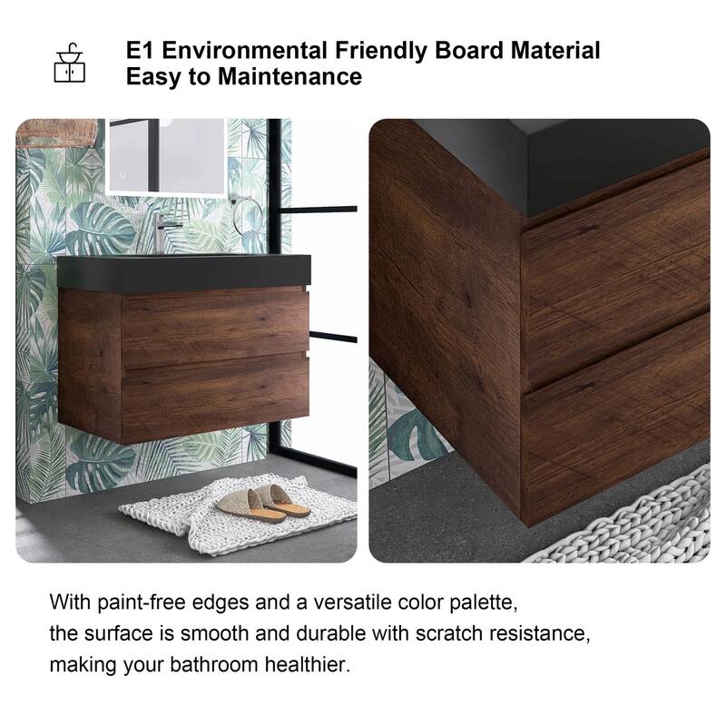 Single Sink Floating Bath Vanity in with Solid Surface Top
