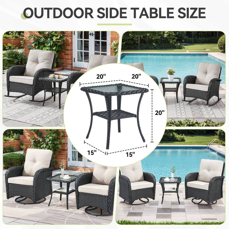 Patio Wicker Coffee Table with Storage -Black