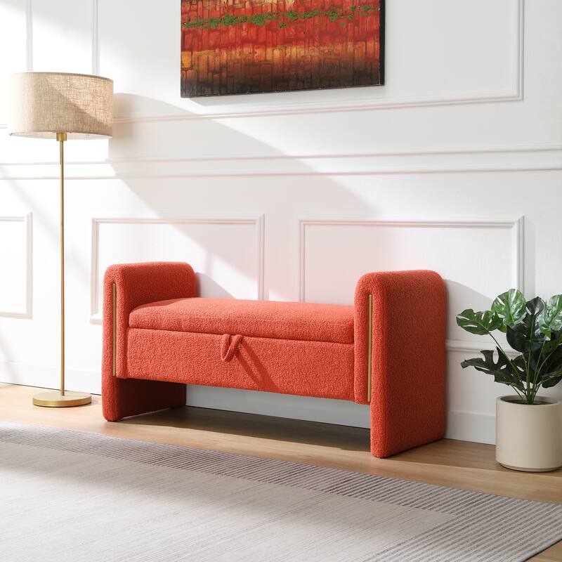 Teddy Upholstered Bed End Bench with Arms and Storage for Bedroom