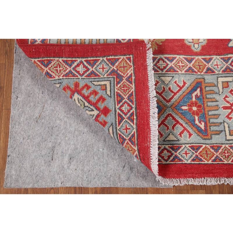 Hand Knotted Oriental 100% Wool Carpet Traditional Geometric Red Kazak Area Rug - 9' 8'' X 6' 4''