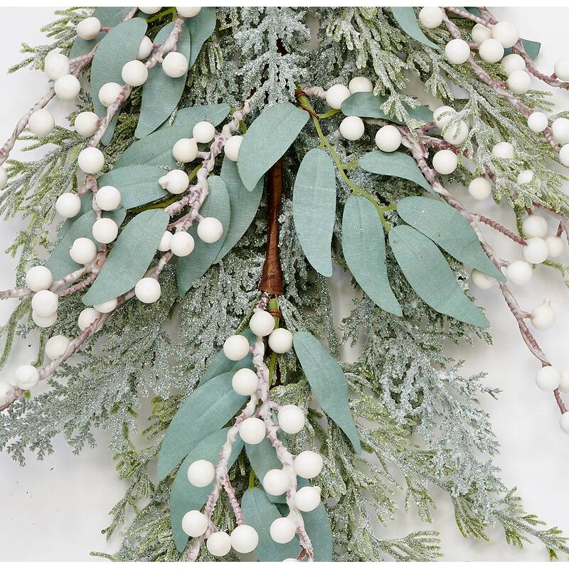24" Artificial Christmas White Berry and Leaf Teardrop Swag - 24
