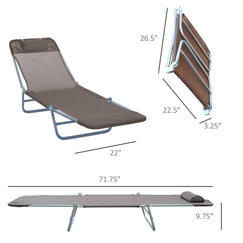 Outsunny Folding Chaise Lounge Chair, Pool Sun Tanning Chair, Outdoor Lounge Chair With 5-Position Reclining Back