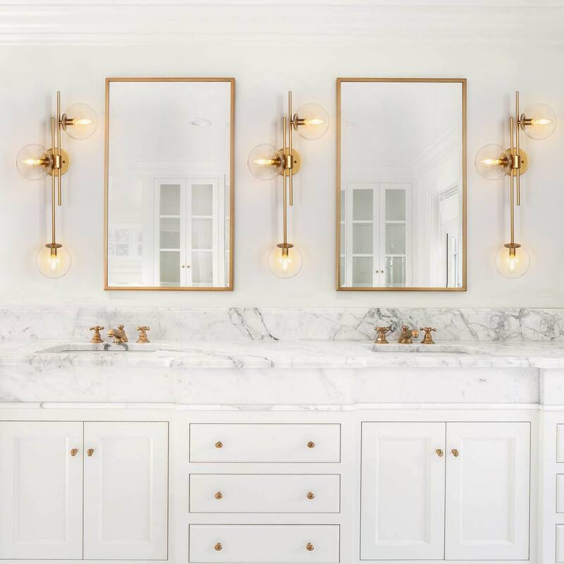 Bola Modern Gold 3-Light Chandelier Wall Sconce Orb Glass Bathroom Vanity Light