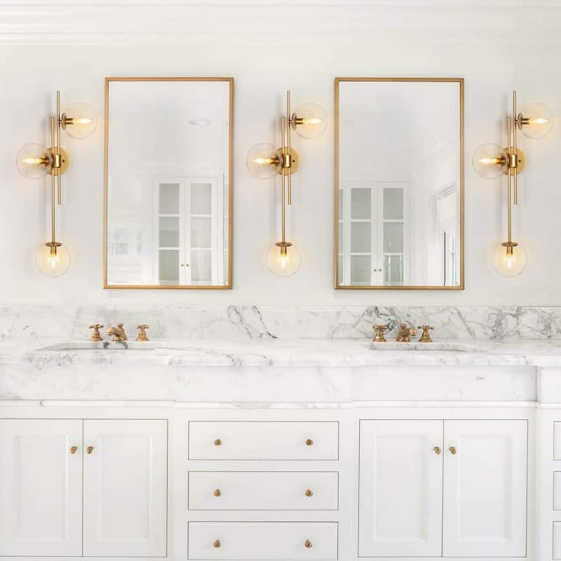 Modern Gold 3-Light Bathroom Vanity Lights Globe Glass Wall Sconces