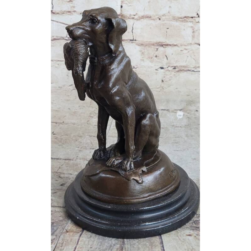 Moigniez Labrador Hunting Dog Duck Bronze Figurine Art Deco Animal Figure Decor
