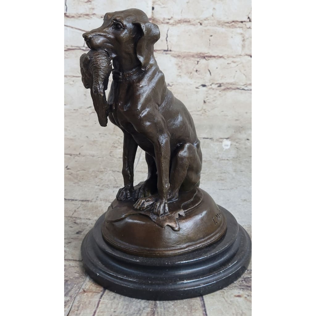 Moigniez Labrador Hunting Dog Duck Bronze Figurine Art Deco Animal Figure Decor