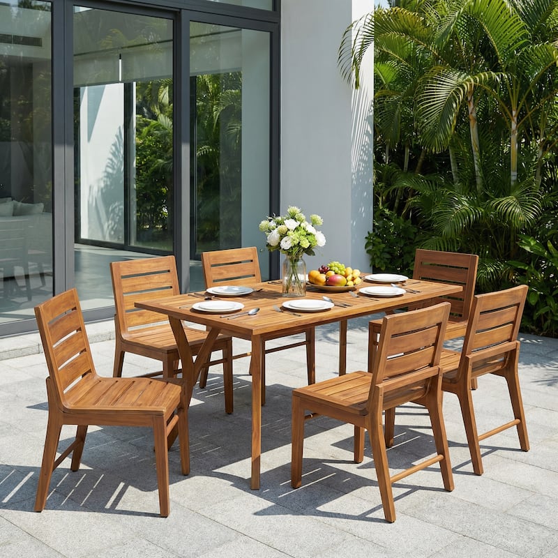 Christopher Knight Home - Echo Outdoor 7-Piece Dining Set with 59" Wooden Table and 6 Dining Chairs - Natural