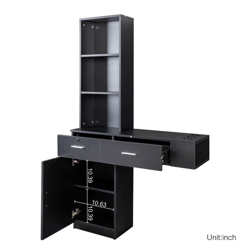 Simple Hair Desk with 2 Drawers,Multi-Layer Storage,Large Storage Space
