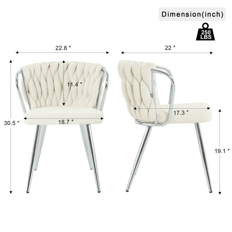 Modern 2 Piece Metal Linen Kitchen Dining Chairs with Cushions and Backrests for Dining Room Kitchen Living Room Bedroom