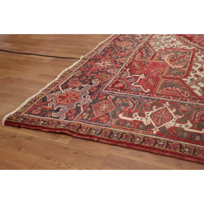 Hand Knotted Oriental 100% Wool Carpet Traditional Medallion Red Heriz Area Rug - 11' 1'' X 9' 1''