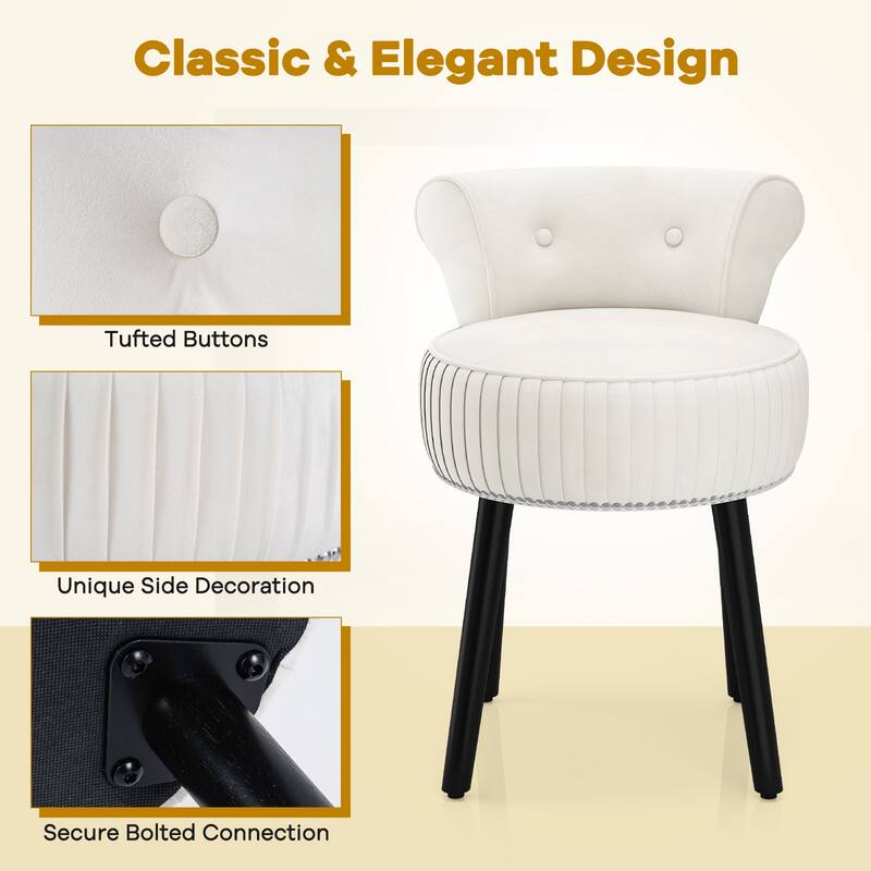 Gymax Velvet Vanity Chair w/ Back Tufted Low Back & Solid Wood Legs