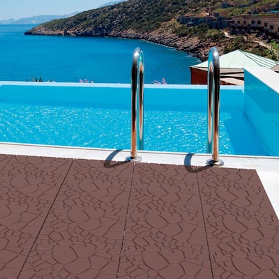 44pcs Stone texture Patio Deck Tiles 12" Interlocking Floor Tile