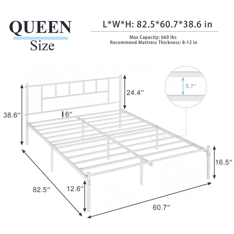 VECELO Victorian Style 14 Inch Metal Platform Bed Frame with Headboard, Heavy Duty Steel Slat Support, No Box Spring Needed