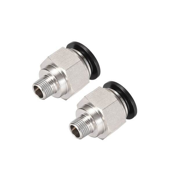 Straight Pneumatic Push to Quick Connect Fittings 1/8NPT x 12mm Silver Tone 2pcs